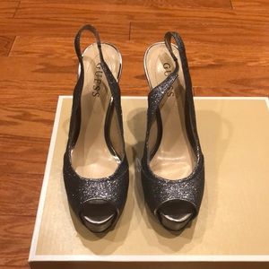 Silver glitter heels